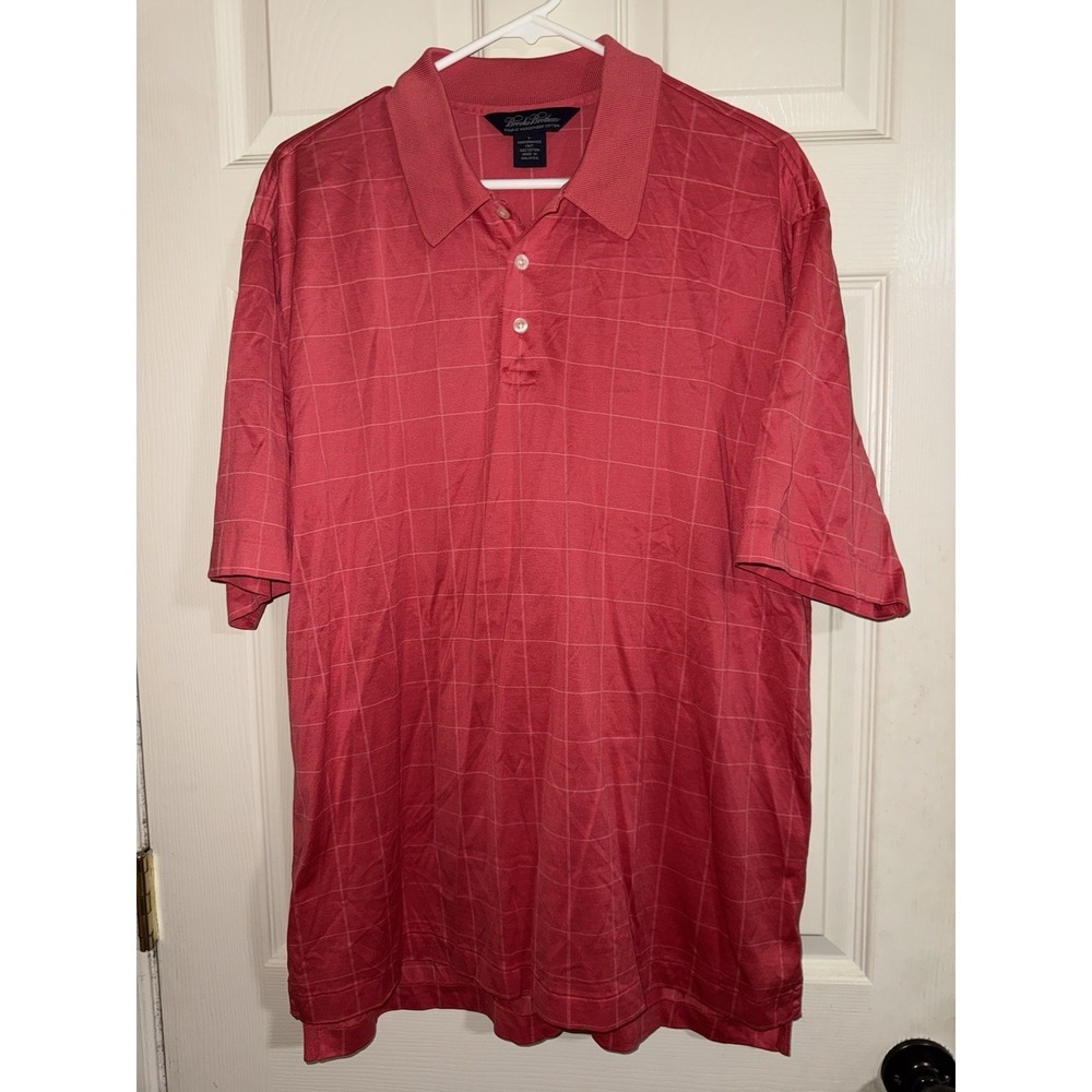 Brooks Brothers Performance Polo Men's Large Double Mercerized Cotton Red‎ Plaid